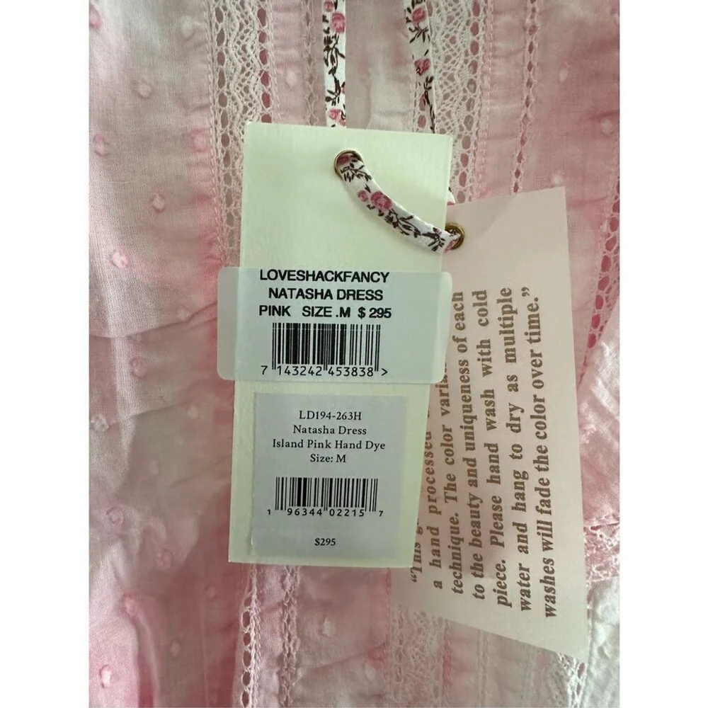 Love Shack Fancy Natasha Ruffle Tiered Mini Dress in Island Pink Hand Dye Size M